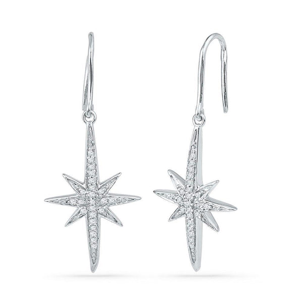 10K White Gold Round Diamond Starburst Dangle Earrings 1/6 Cttw - Gold Americas