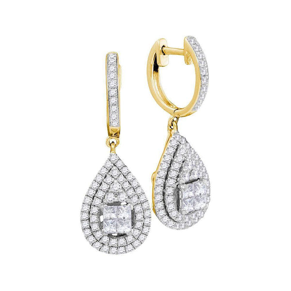 14K Yellow Gold Princess Round Diamond Teardrop Frame Cluster Earrings 1.00 Cttw - Gold Americas