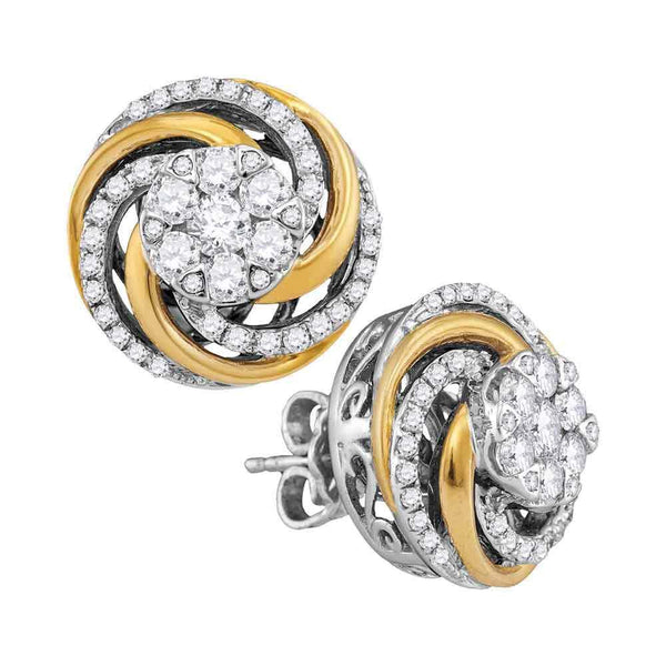 10K Two-tone White Gold Round Diamond Flower Cluster Earrings 1.00 Cttw - Gold Americas