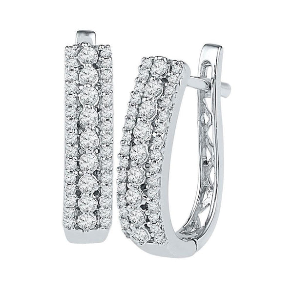 10K White Gold Round Diamond Triple Row Hoop Earrings 3/8 Cttw - Gold Americas