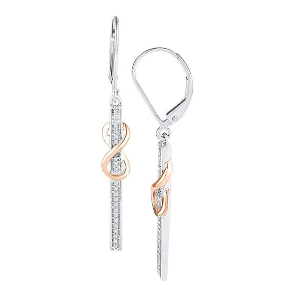 10K Two-tone White Gold Round Diamond Drop Dangle Stick Earrings 1/10 Cttw - Gold Americas