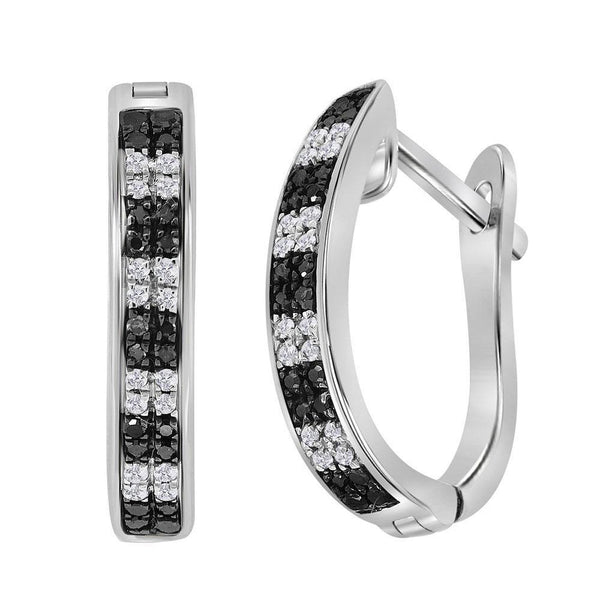 Sterling Silver Round Black Color Enhanced Diamond Hoop Earrings 1/6 Cttw - Gold Americas