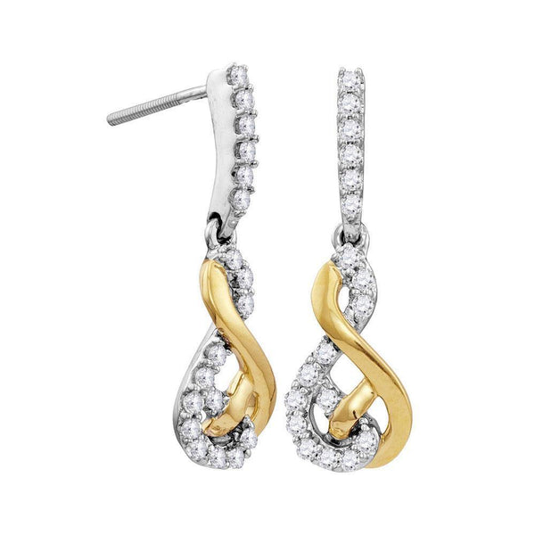 10K Two-tone White Yellow Gold Round Diamond Dangle Earrings 1/2 Cttw - Gold Americas