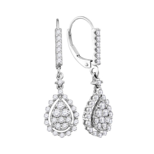 14K White Gold Round Diamond Teardrop Frame Cluster Dangle Earrings 7/8 Cttw - Gold Americas