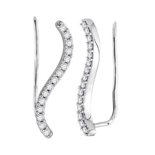 Sterling Silver Round Diamond S-shape Climber Earrings 1/3 Cttw - Gold Americas