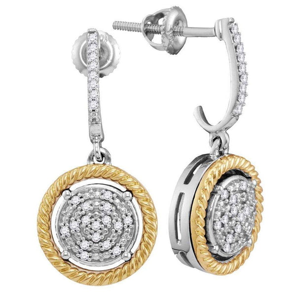 10K Two-tone Gold Round Diamond Rope Circle Dangle Earrings 1/8 Cttw - Gold Americas