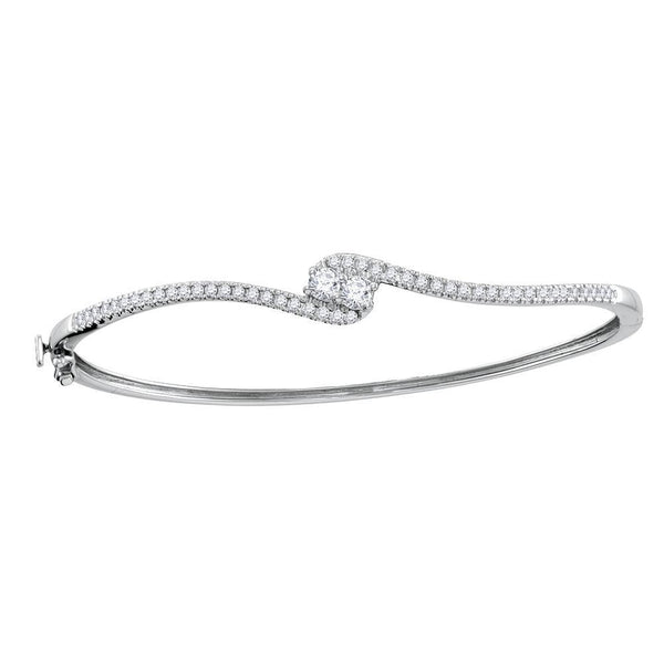 14K White Gold Diamond 2-stone Bypass Bangle Bracelet 3/4 Cttw