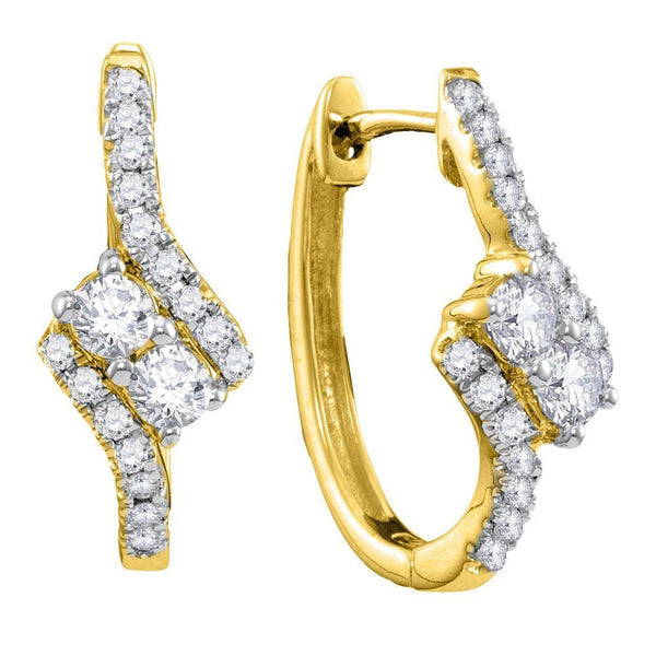 14K Yellow Gold Round Diamond 2-stone Hearts Together Bypass Hoop Earrings 1/2 Cttw - Gold Americas