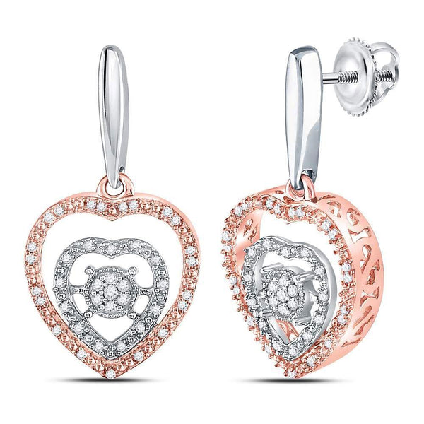 Sterling Silver Round Diamond Rose-tone Heart Dangle Earrings 1/4 Cttw - Gold Americas