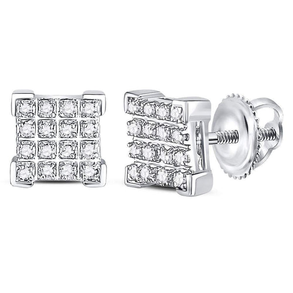 10K White Gold Mens Round Diamond Square Cluster Earrings 1/10 Cttw - Gold Americas