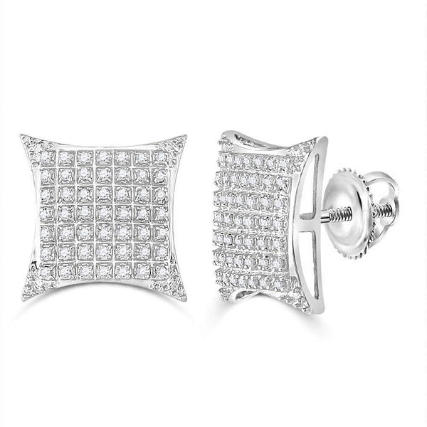 10K White Gold Mens Round Diamond Square Kite Cluster Stud Earrings 1/3 Cttw - Gold Americas