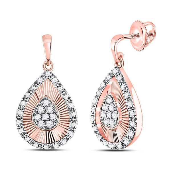 10K Rose Gold Round Diamond Teardrop Dangle Earrings 1/3 Cttw - Gold Americas