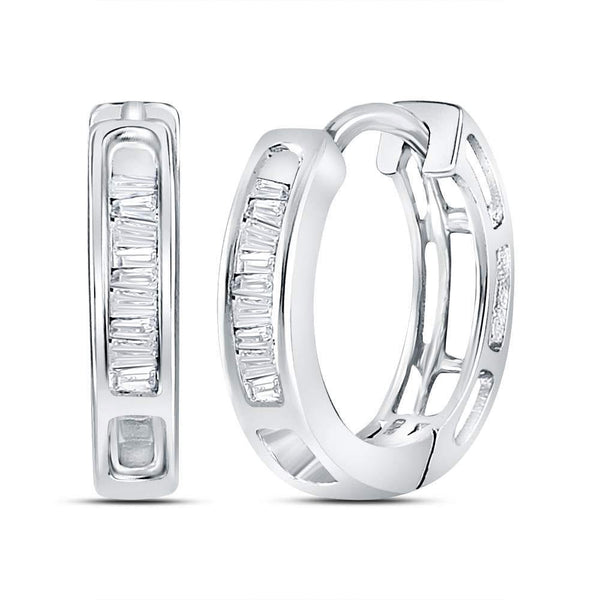 10K White Gold Baguette Diamond Huggie Hoop Earrings 1/6 Cttw - Gold Americas