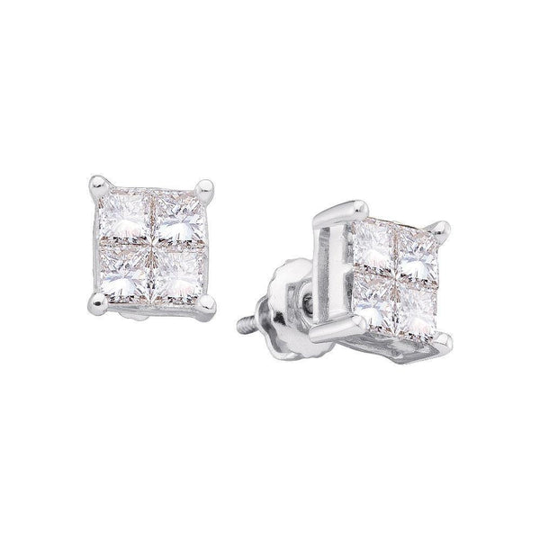 14K White Gold Princess Diamond Square Cluster Stud Earrings 1/3 Cttw - Gold Americas