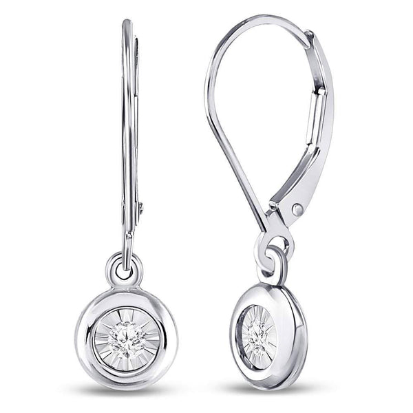 10K White Gold Round Diamond Illusion Dangle Leverback Earrings 1/20 Cttw - Gold Americas