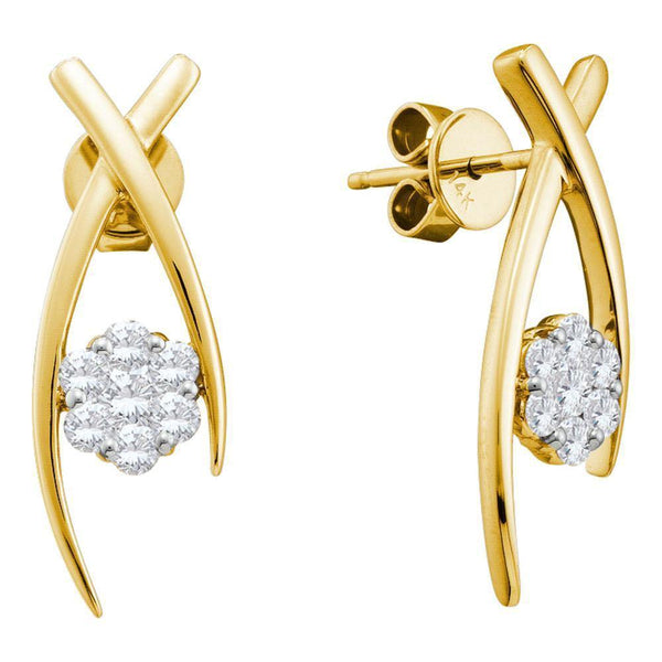 14K Yellow Gold Round Diamond Flower Cluster Screwback Stud Earrings 1/2 Cttw - Gold Americas