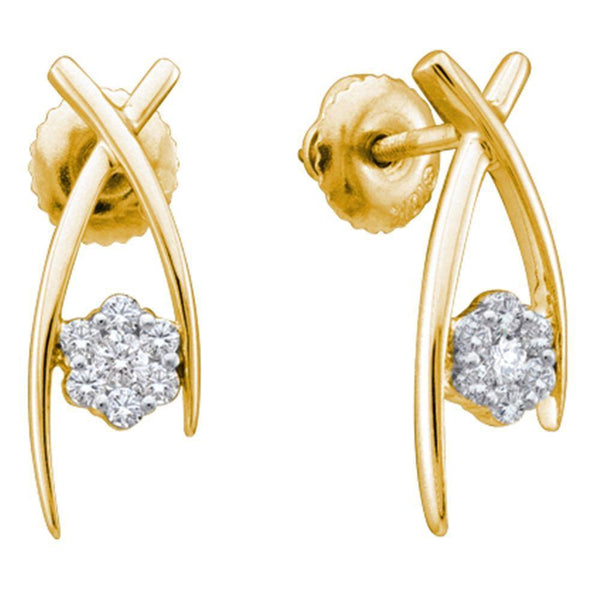 14K Yellow Gold Round Diamond Flower Cluster Screwback Stud Earrings 1/4 Cttw - Gold Americas