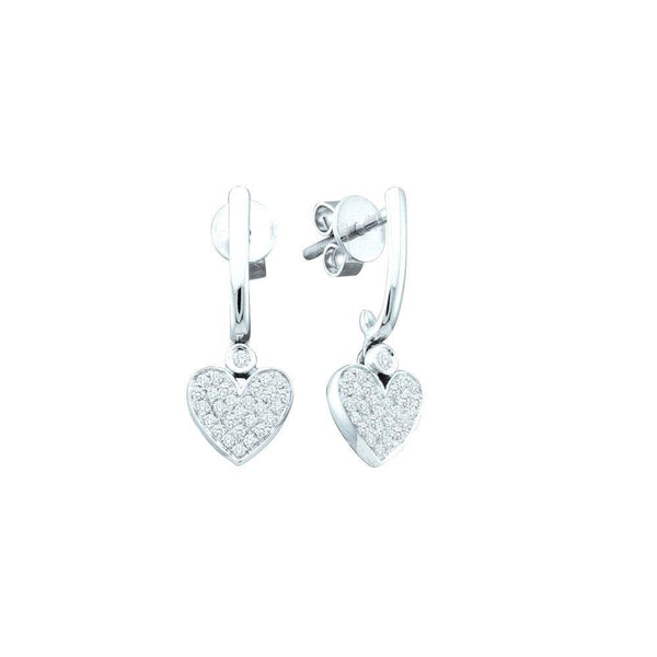 14K White Gold Round Diamond Dangle Heart Screwback Earrings 1/4 Cttw - Gold Americas