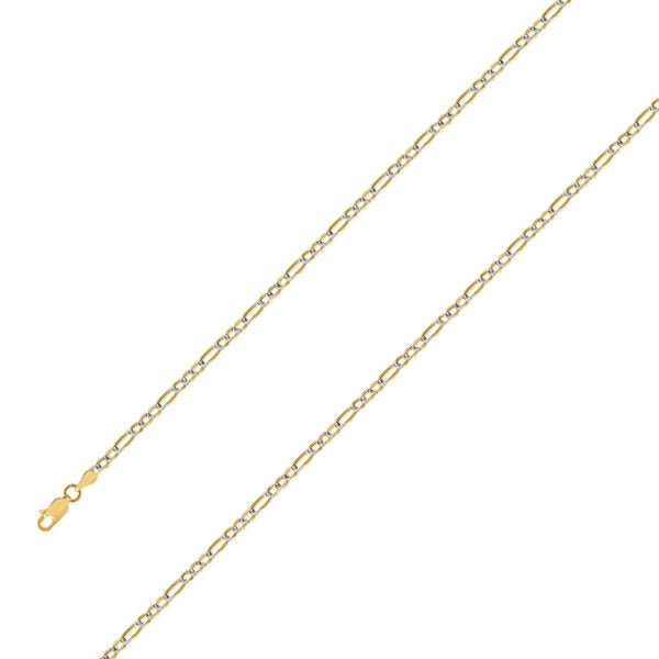 14k Yellow Gold Plated 3mm Silver Pave Figaro Chain Size- 9" - Gold Americas