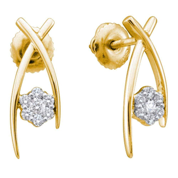 10K Yellow Gold Round Diamond Flower Cluster Screwback Stud Earrings 1/4 Cttw - Gold Americas