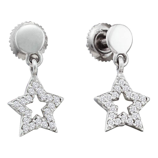 10K White Gold Round Diamond Star Dangle Screwback Earrings 1/5 Cttw - Gold Americas