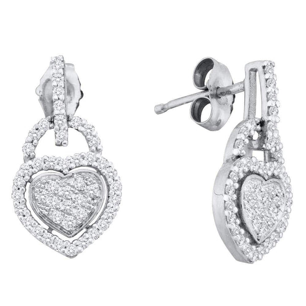 10K White Gold Round Diamond Heart Dangle Earrings 1/3 Cttw - Gold Americas