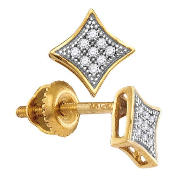 10K Yellow Gold Round Diamond Square Kite Cluster Screwback Earrings 1/20 Cttw - Gold Americas