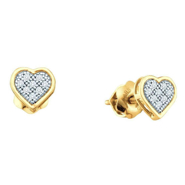 10K Yellow Gold Round Diamond Dainty Heart Cluster Screwback Earrings 1/20 Cttw - Gold Americas