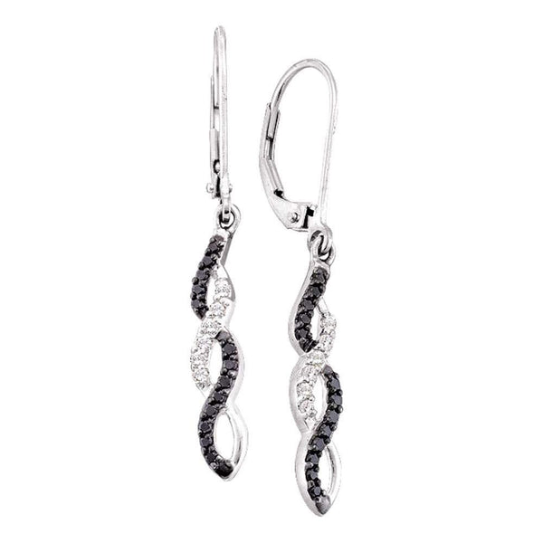 14K White Gold Round Black Color Enhanced Diamond Infinity Weave Dangle Earrings 1/3 Cttw - Gold Americas