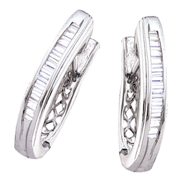 10K White Gold Baguette Channel-set Diamond Hoop Earrings 1/2 Cttw - Gold Americas