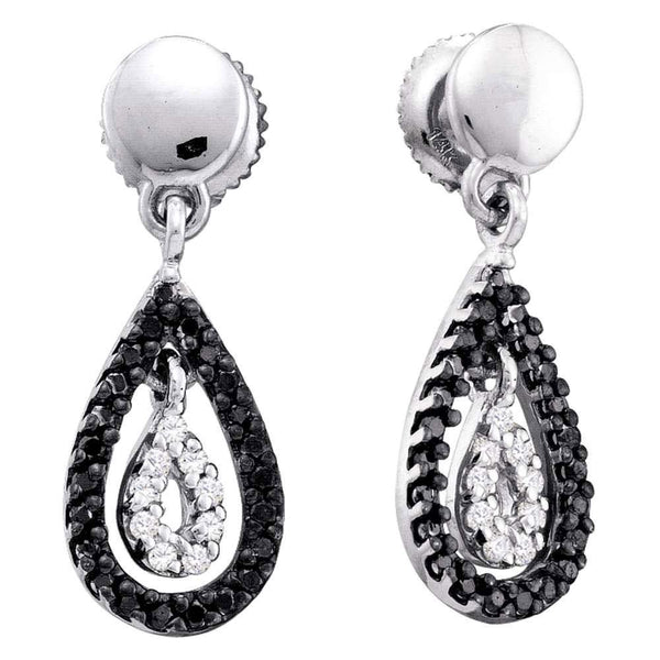 14K White Gold Round Black Color Enhanced Diamond Teardrop Dangle Earrings 1/3 Cttw - Gold Americas