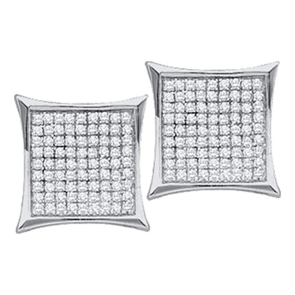 10K White Gold Round Diamond Square Kite Cluster Stud Earrings 1/10 Cttw - Gold Americas