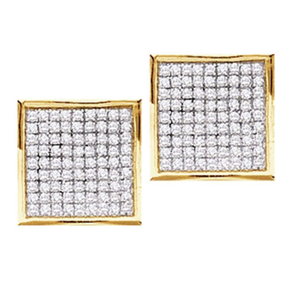 14K Yellow Gold Round Pave-set Diamond Square Cluster Earrings 1/2 Cttw - Gold Americas