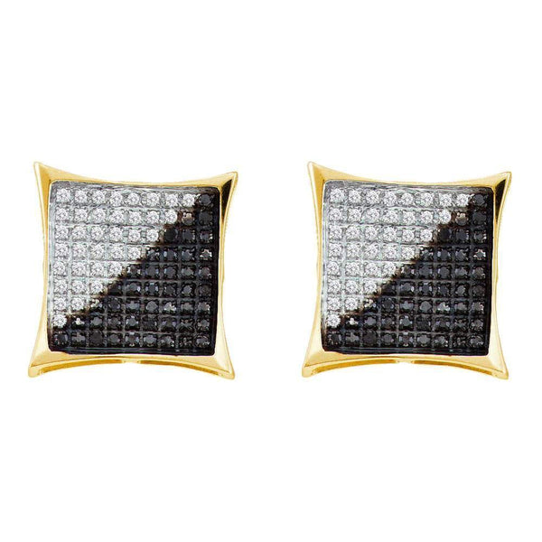 10K Yellow Gold Mens Round Black Color Enhanced Diamond Square Cluster Earrings 1/10 Cttw - Gold Americas