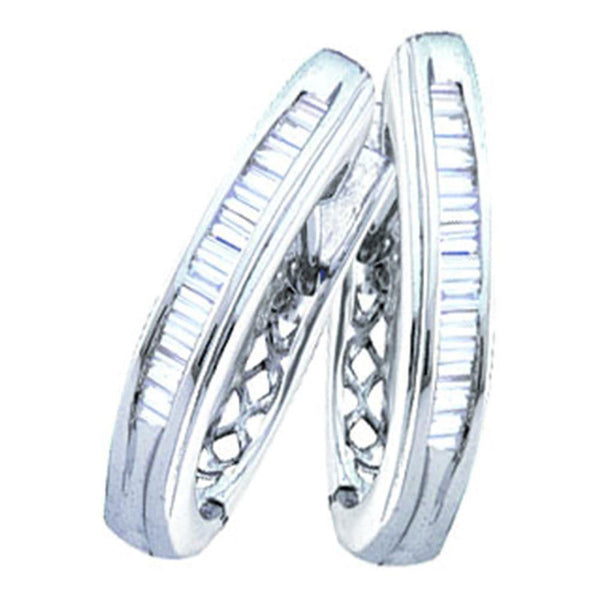 10K White Gold Baguette Channel-set Diamond Hoop Earrings 1/4 Cttw - Gold Americas