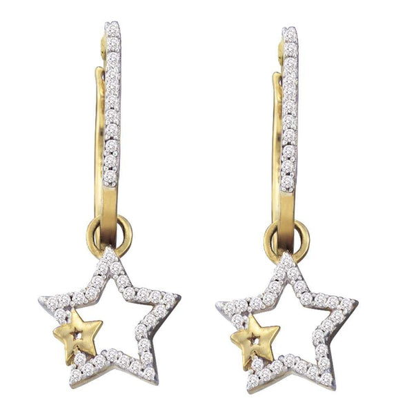 10K Yellow Gold Round Diamond Double Star Dangle Earrings 1/4 Cttw - Gold Americas