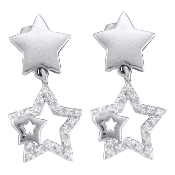 10K White Gold Round Diamond Star Dangle Earrings 1/10 Cttw - Gold Americas