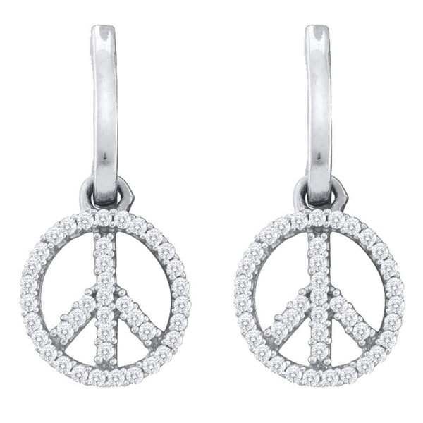 10k White Gold Diamond Peace-sign Dangle Earrings 1/4 Cttw - Gold Americas