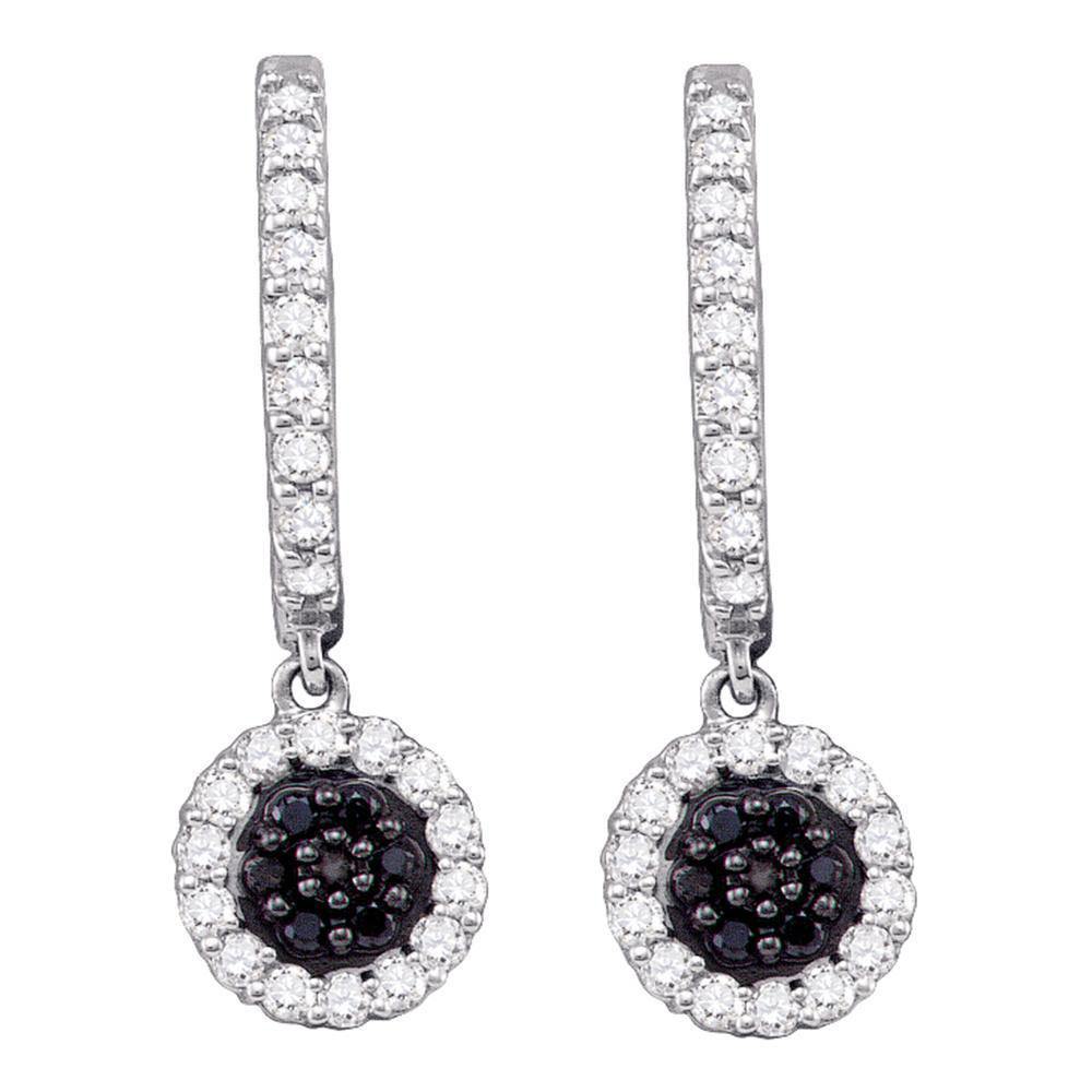 10k White Gold Black Color Enhanced Diamond Hoop Flower Cluster Dangle ...