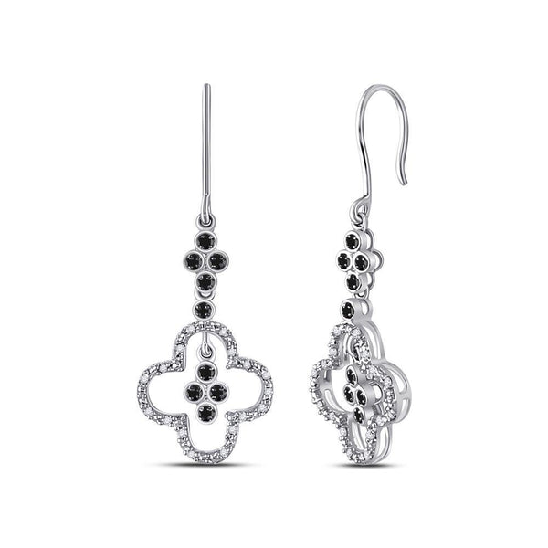 10k White Gold Black Color Enhanced Diamond Cluster Wire Dangle Ear-wire Earrings 1/8 Cttw - Gold Americas