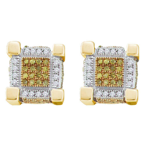 Sterling Silver Mens Round Yellow Color Enhanced Diamond 3D Cube Stud Earrings 1/2 Cttw - Gold Americas