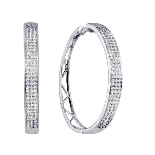 10k White Gold Round Diamond Large Hoop Earrings 3/4 Cttw - Gold Americas