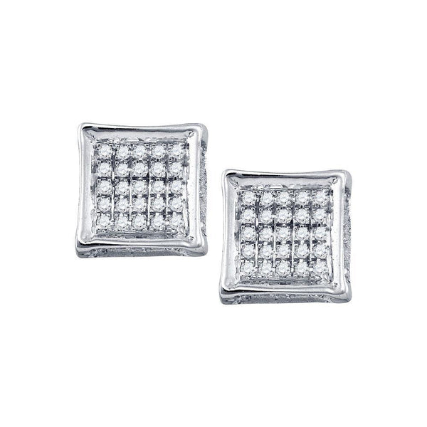 10K White Gold Mens Round Diamond Square Cluster Stud Earrings 1/8 Cttw - Gold Americas