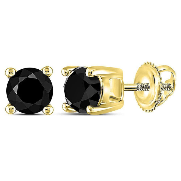 10K Yellow Gold Unisex Round Black Color Enhanced Diamond Solitaire Stud Earrings 1.00 Cttw - Gold Americas