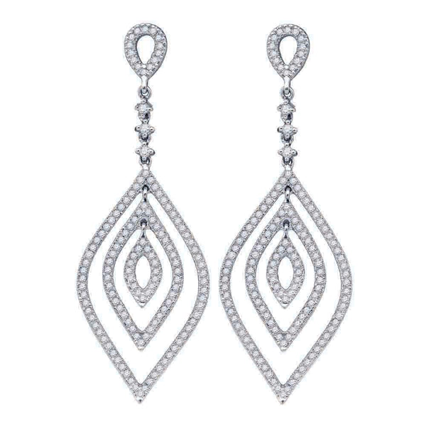 14K White Gold Round Diamond Oval Dangle Earrings 1-1/5 Cttw - Gold Americas