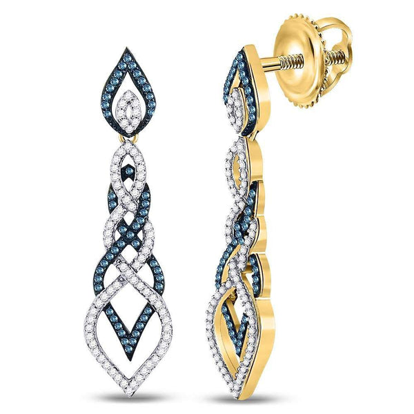 10K Yellow Gold Round Blue Color Enhanced Diamond Dangle Earrings 1-3/4 Cttw - Gold Americas