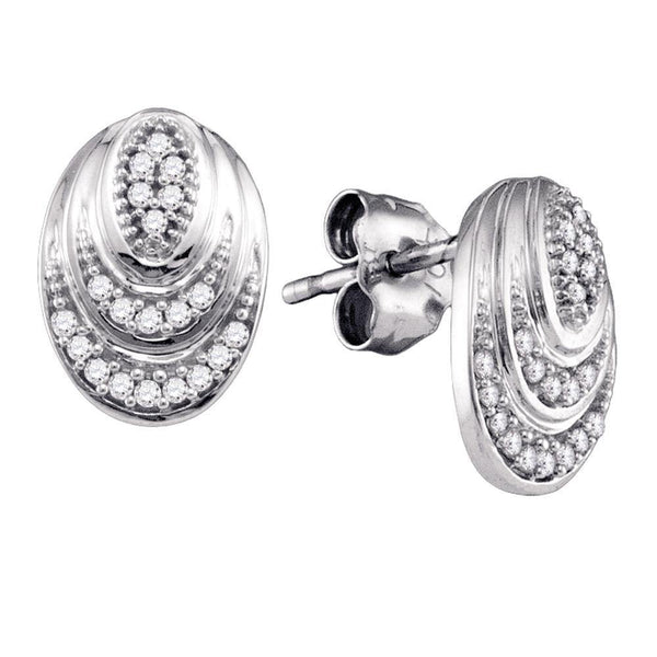 10K White Gold Round Diamond Oval Stud Earrings 1/8 Cttw - Gold Americas