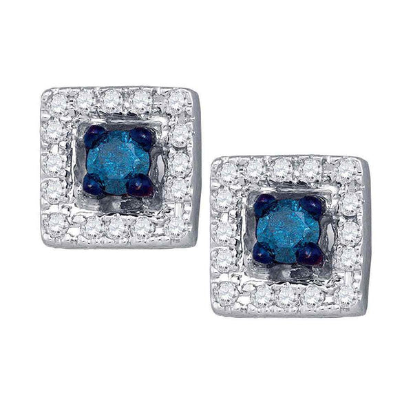 10K White Gold Round Blue Color Enhanced Diamond Square Earrings 1/4 Cttw - Gold Americas