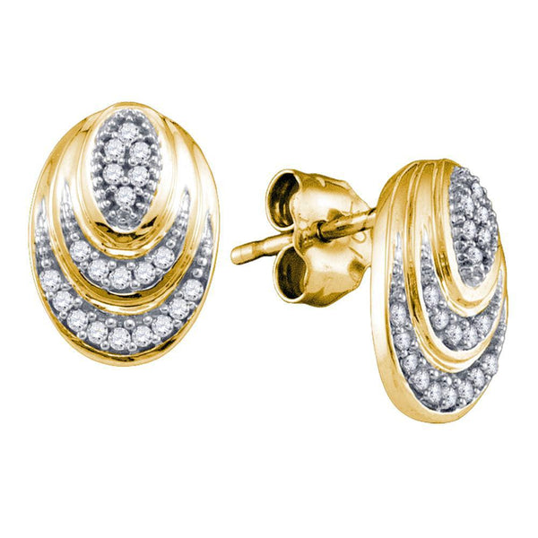 10K Yellow Gold Round Diamond Oval Stud Earrings 1/8 Cttw