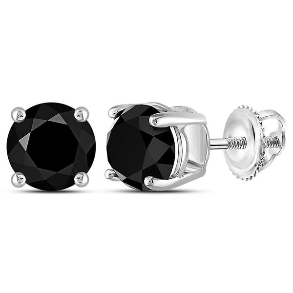 10K White Gold Unisex Round Black Color Enhanced Diamond Solitaire Stud Earrings 5.00 Cttw